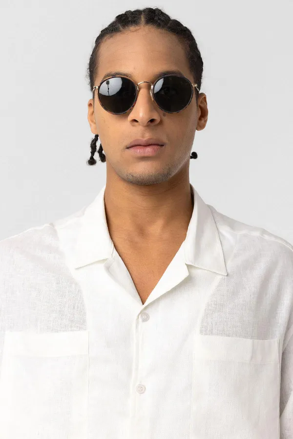 Chemise oversize en lin à double poche, écru