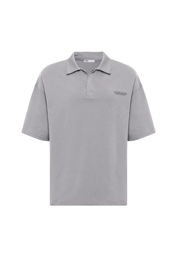 Polo Yaka Oversize Tişört Gri