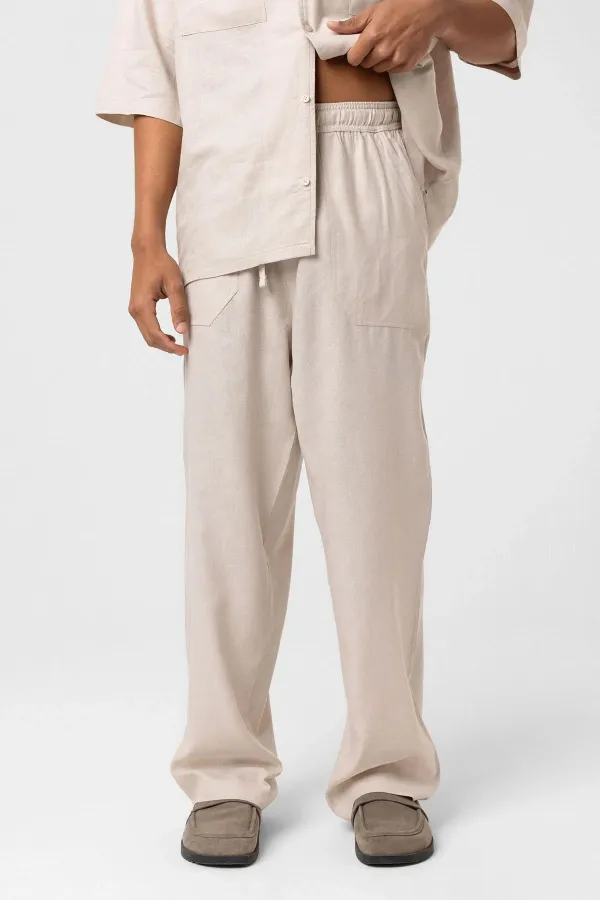 Baggy Keten Pantolon Bej