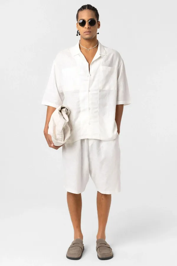 Chemise oversize en lin à double poche, écru