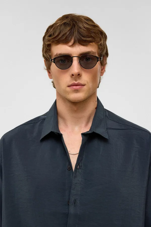 Basic Oversize Short-Sleeve Modal Shirt, Dark Gray