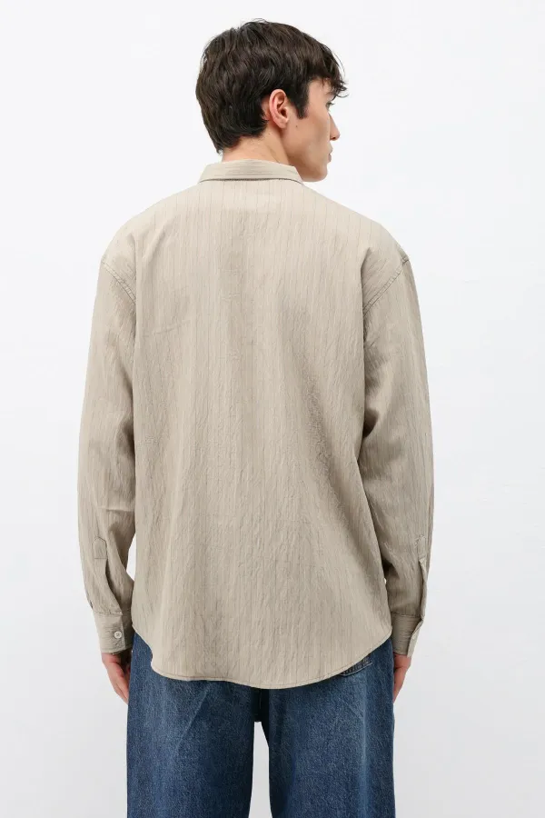 Çizgili Oversize Gömlek Bej