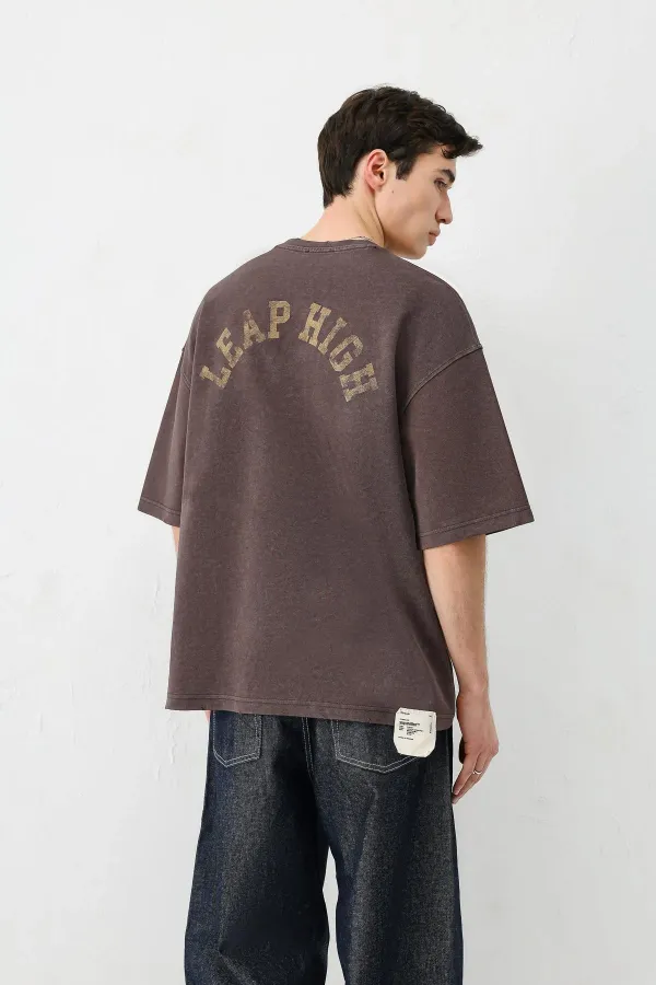 Washed Printed Oversize T-Shirt, Coffee