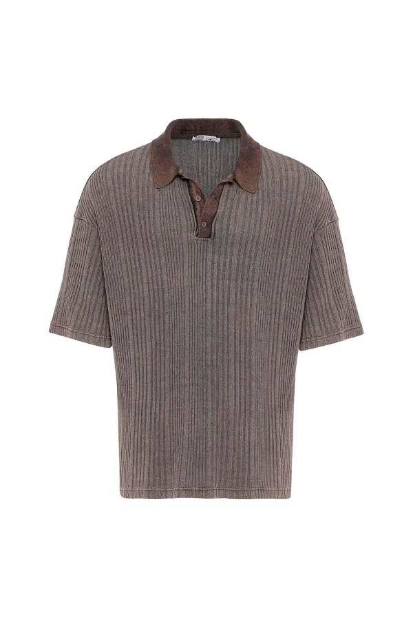 Polo Yaka Oversize Triko Kahve
