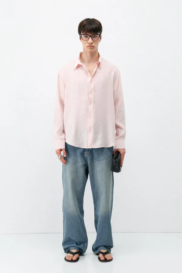 Chemise oversize en modal rose poudré