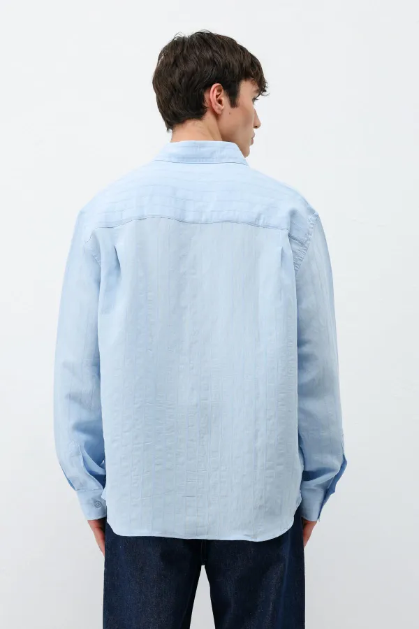 Chemise oversize rayée en modal bleu ciel