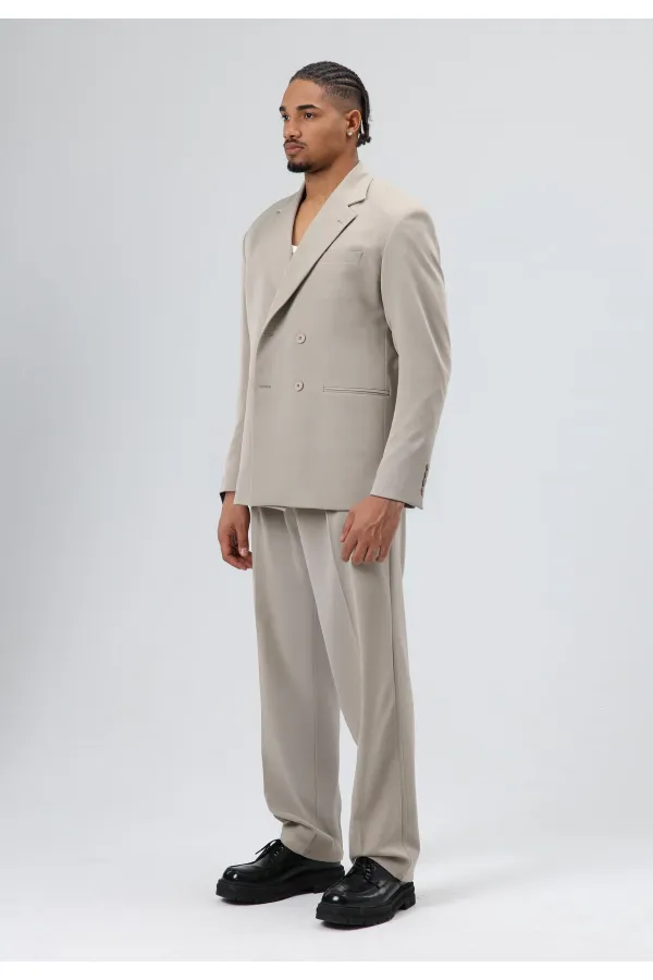 Costume croisé coupe décontractée couleur pierre