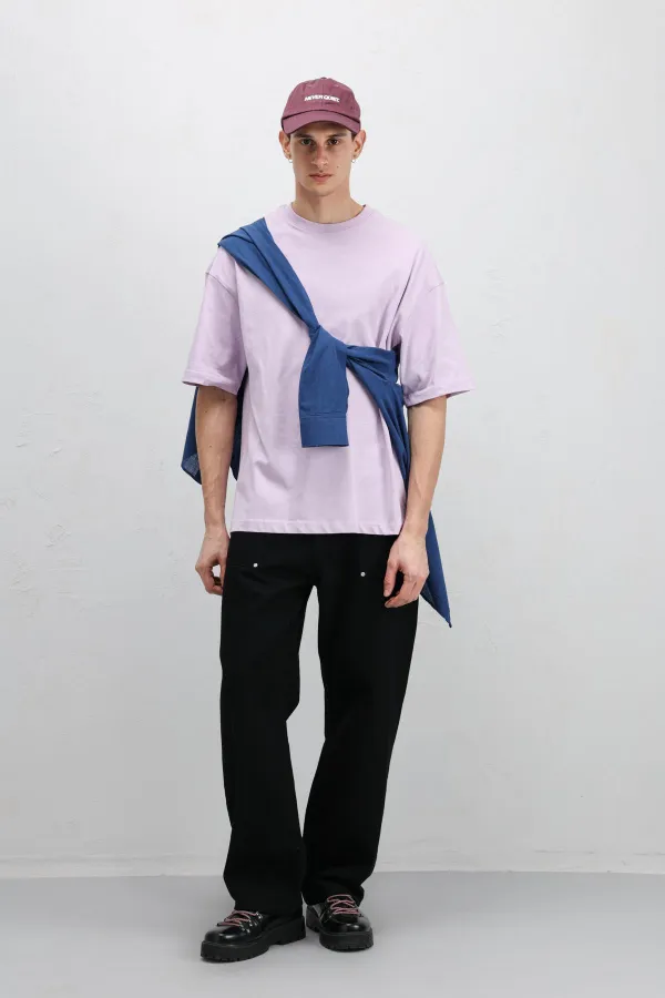 T-shirt basique oversize à col rond lilas