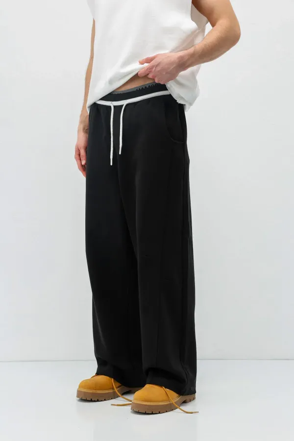 Bağcıklı Baggy Fit Eşofman Alt Siyah