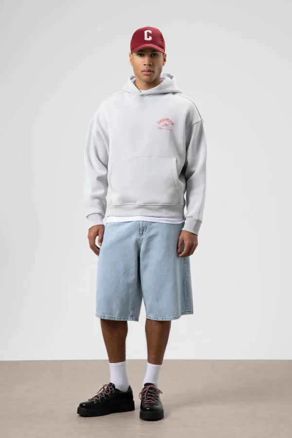 Sweat à capuche oversize délavé, coupe carrée, gris clair