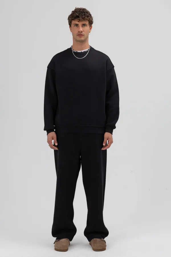 Basic Crew Neck Oversize Sweatshirt Black