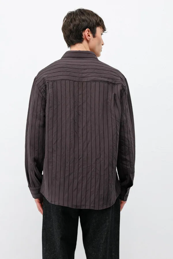 Chemise oversize rayée en modal, marron foncé
