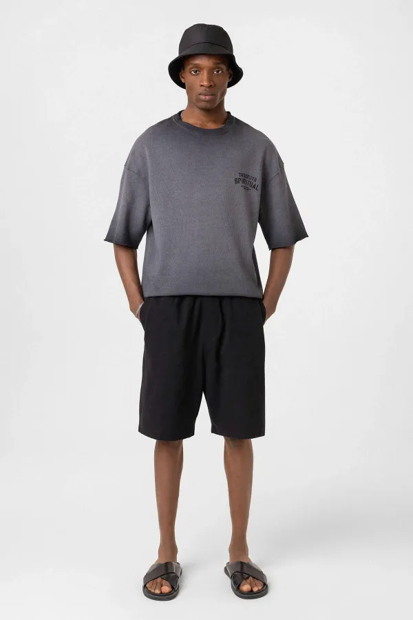 Yıkamalı Oversize Triko Tişört Siyah