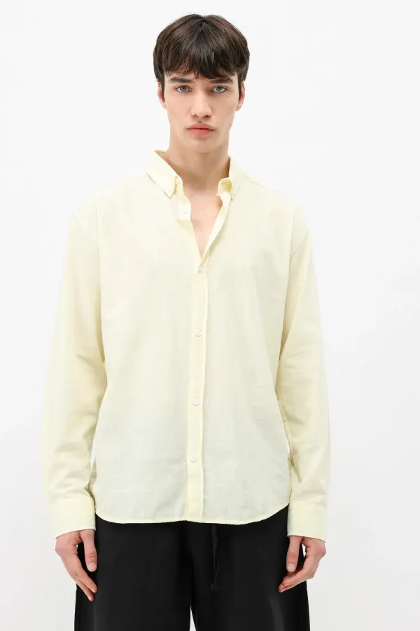 Basic Oversize Pamuk  Keten Gömlek Sarı