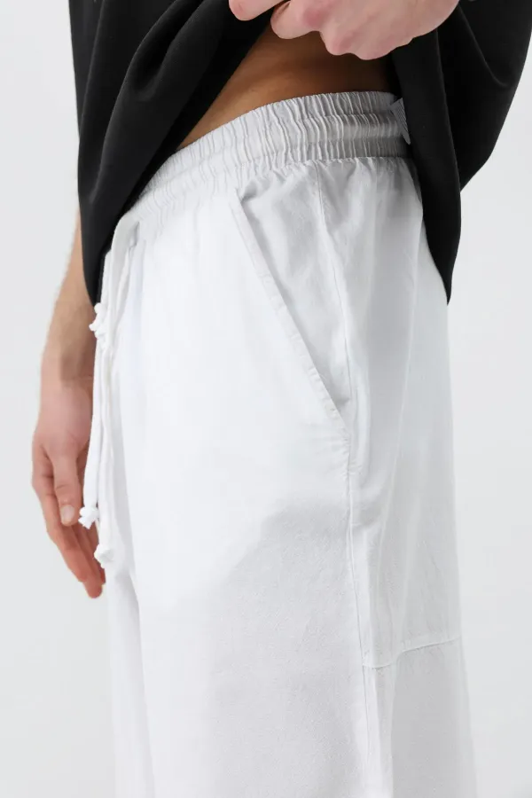Super Baggy Fit Keten Pantolon Ekru