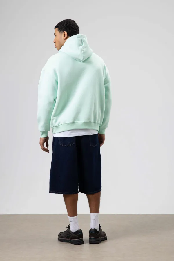 Oversize Baskılı Kapüşonlu Sweatshirt Mint