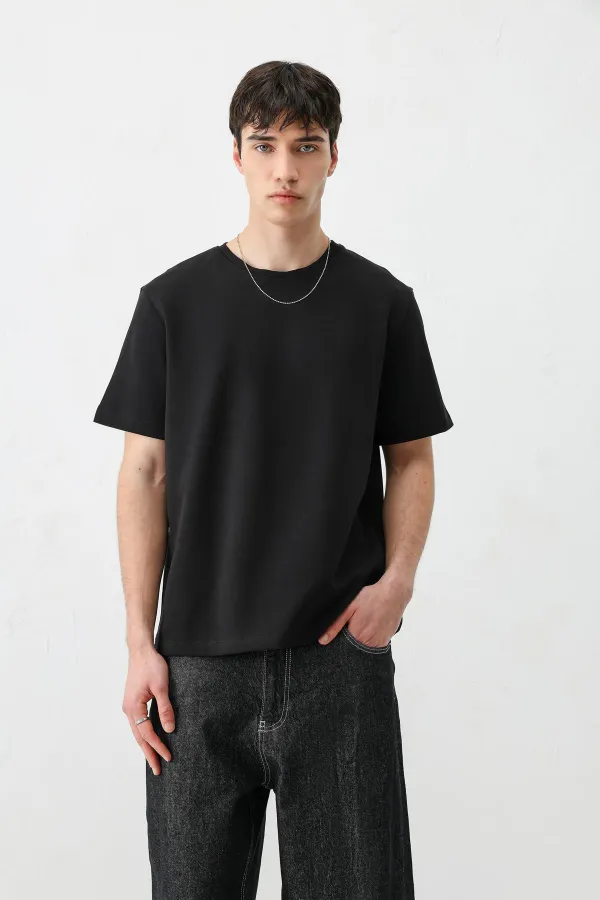 Short-Sleeved Boxy Fit T-Shirt, Black