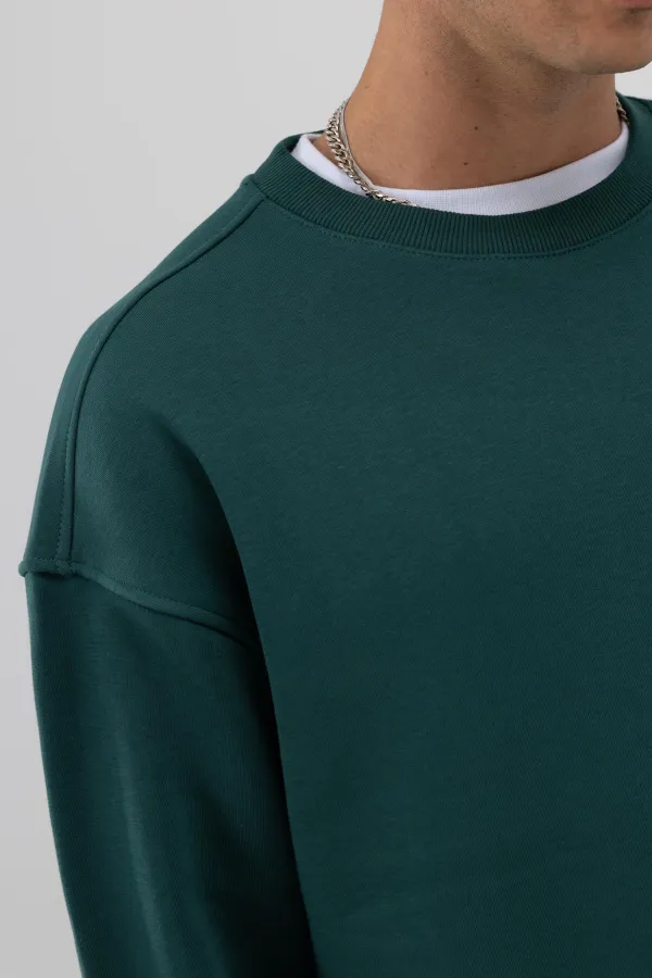 Basic Bisiklet Yaka Oversize Sweatshirt Nefti