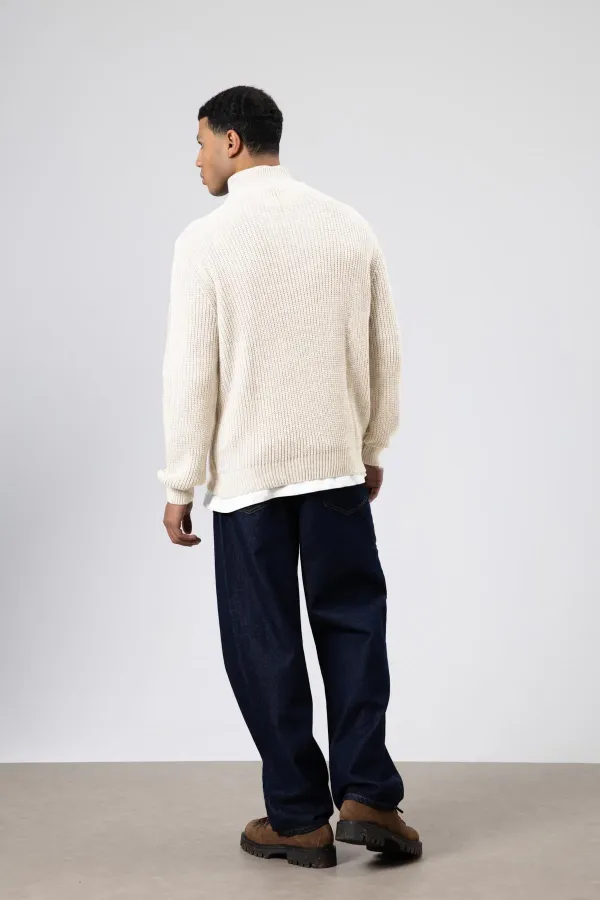 Pull en maille zippé, écru