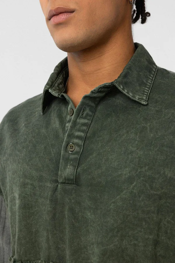Washed Oversize Polo Shirt Khaki