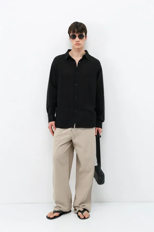 Uzun Kollu Basic Oversize Gömlek Siyah