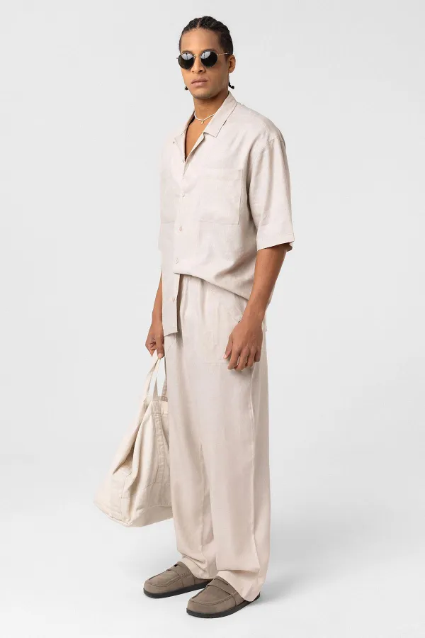 Double Pocket Oversize Linen Shirt, Beige