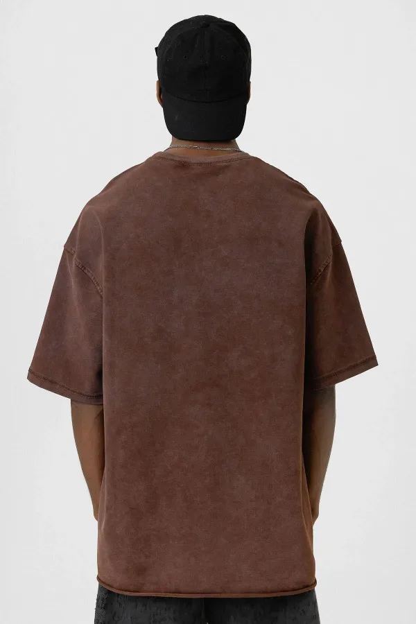 T-shirt basique oversize délavé, couleur café