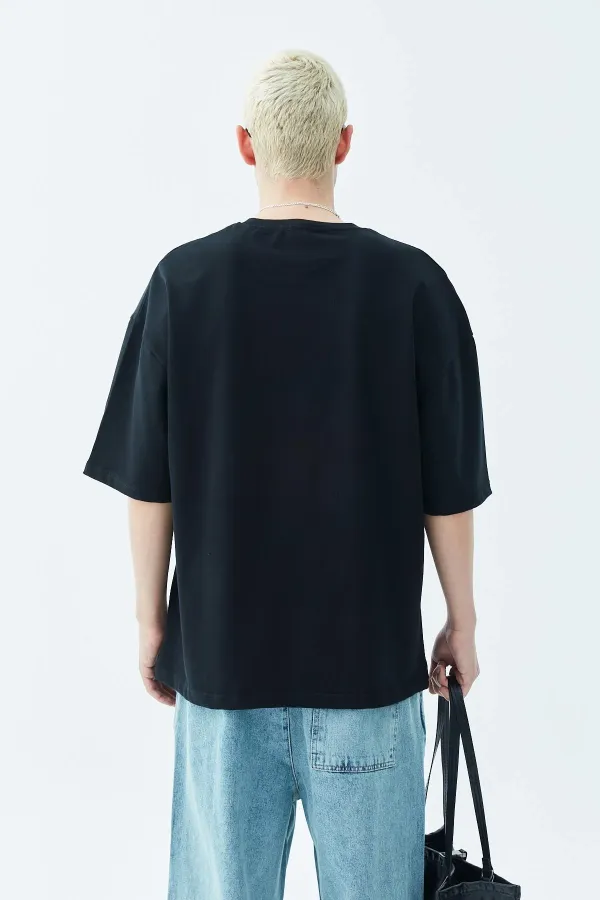 Washed Oversize T-Shirt with Pocket Detail, Black