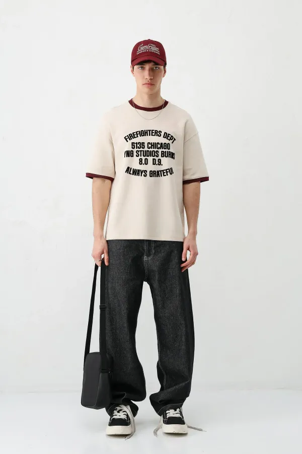 Printed Crew Neck Oversize T-Shirt Stone