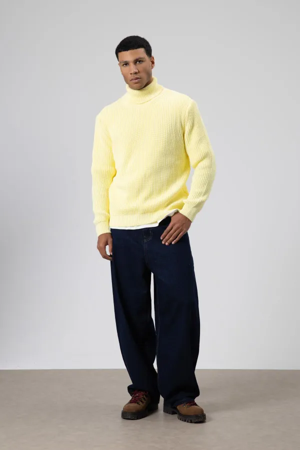 Oversize Triko Boğazlı Kazak Sarı