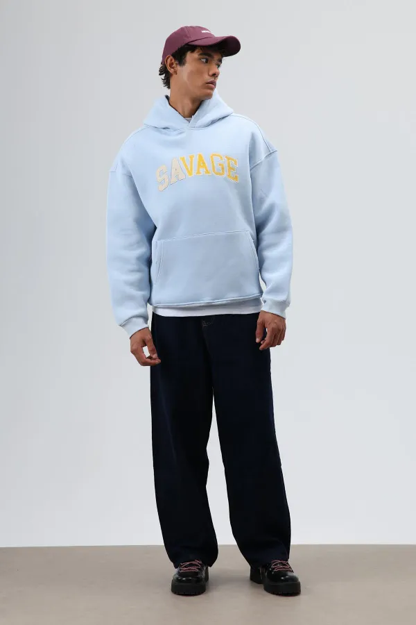 Sweat à capuche imprimé oversize bleu ciel