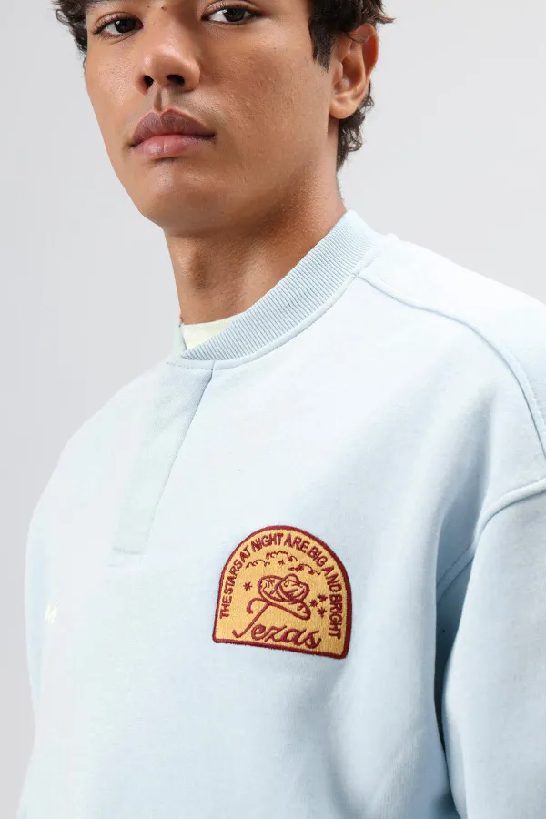Oversize Crew Neck Printed Sweatshirt Baby Blue