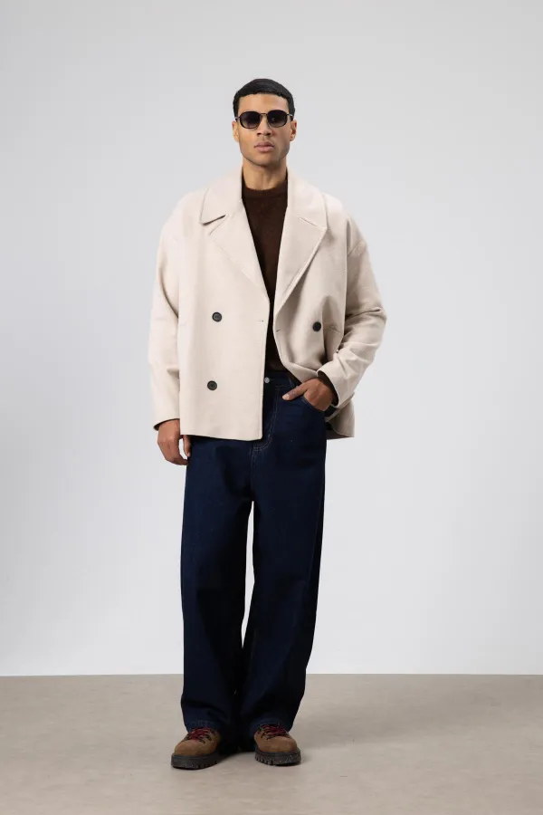 Veste courte oversize croisée en cachemire couleur pierre