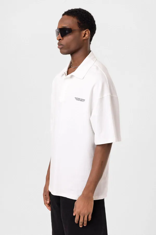 Polo Yaka Oversize Tişört Ekru