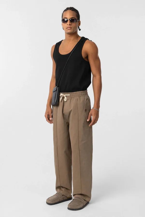 Bağcıklı Baggy Gabardin Pantolon Vizon