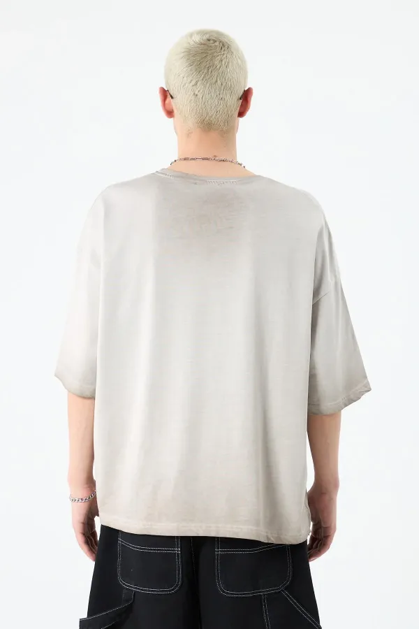 Yıkamalı Crop Tişört Taş