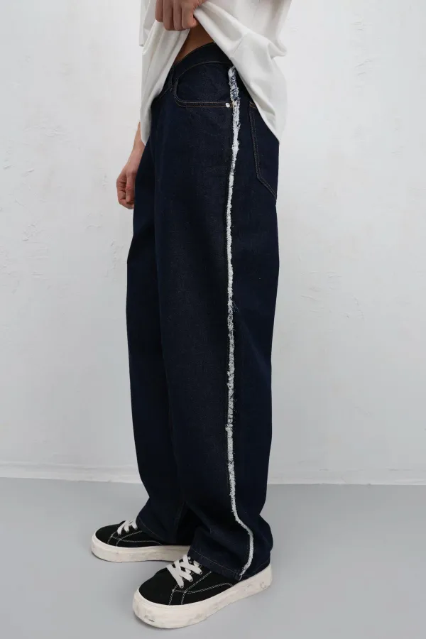 Jean ample à coutures latérales, bleu foncé