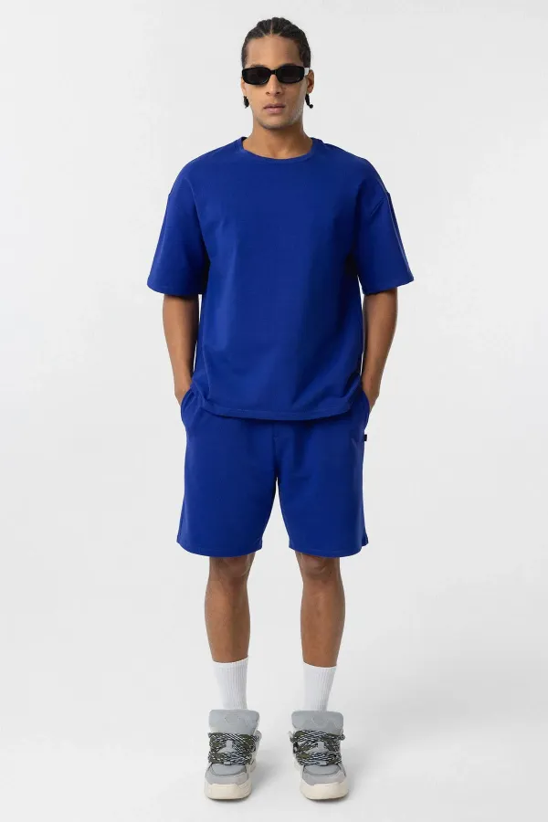 Basic Oversize Şort Takım Saks