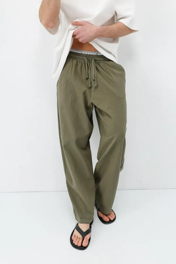 Super Baggy Fit Keten Pantolon Haki