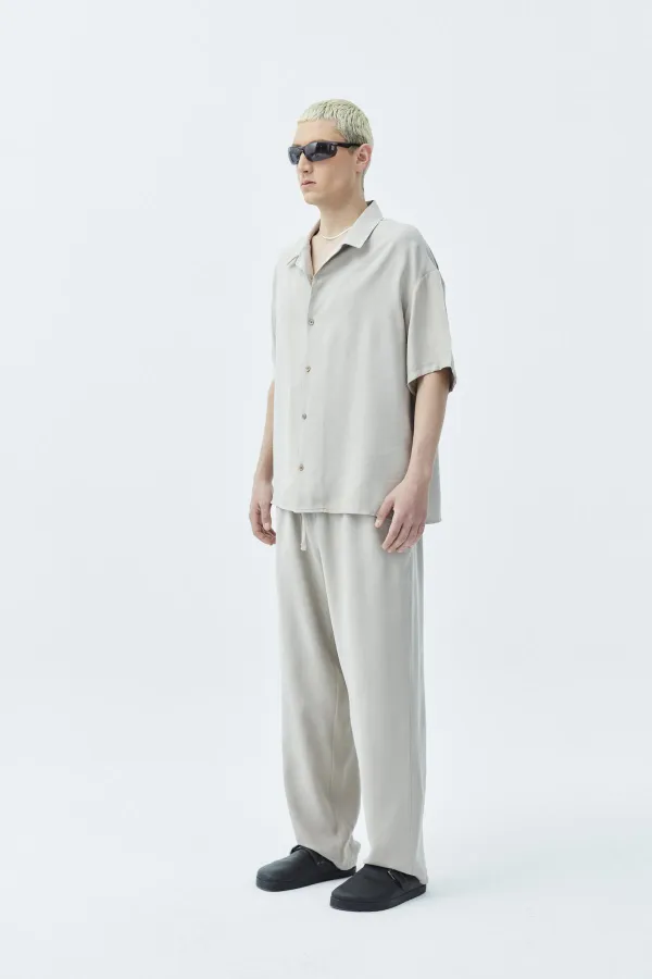 Basıc Oversize Keten Takım Bej