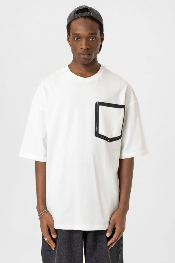 Crew Neck Oversize T-Shirt with Pockets, Ecru