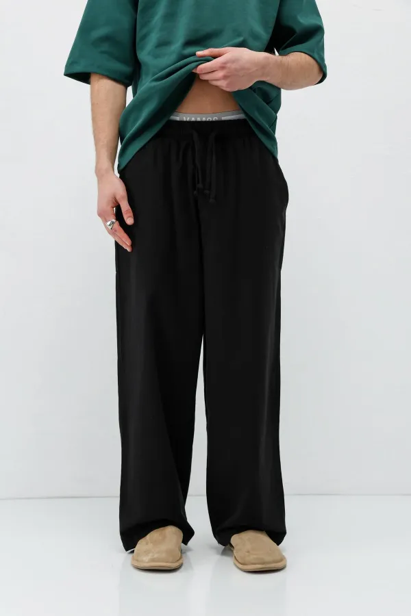 Super Baggy Fit Keten Pantolon Siyah