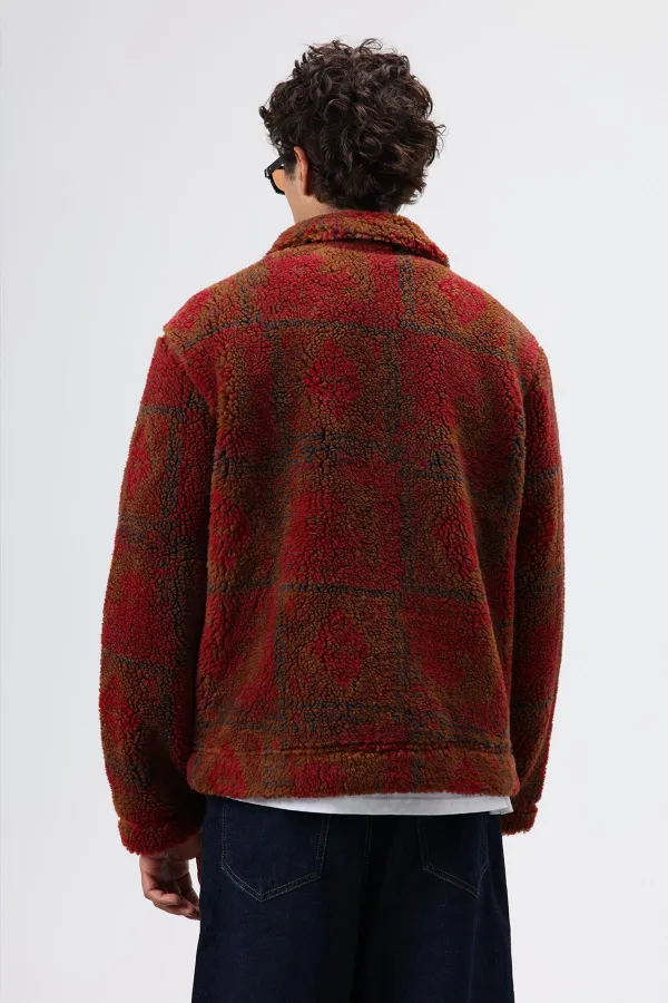 Oversize Peluş Mont Bordo