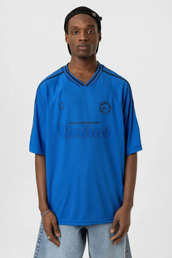 Printed Oversize Jersey T-Shirt (Navy Blue)