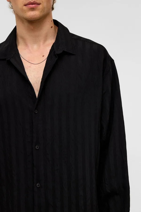 Chemise oversize à manches longues en modal, noire