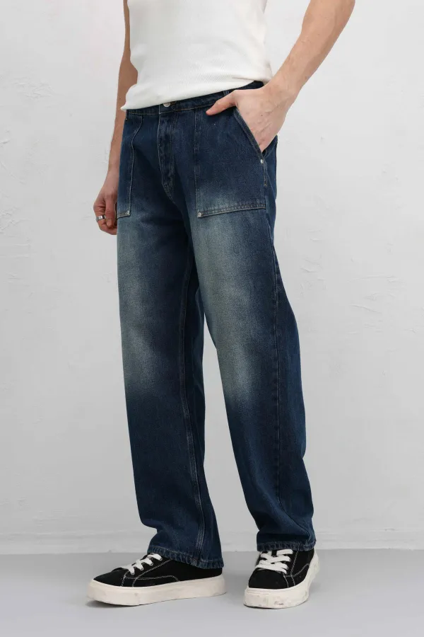 Pocket Detail Baggy Fit Jeans Light Blue