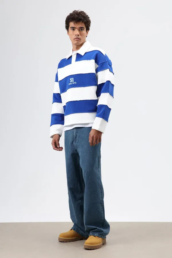 Sweat-shirt oversize à rayures imprimées, écru