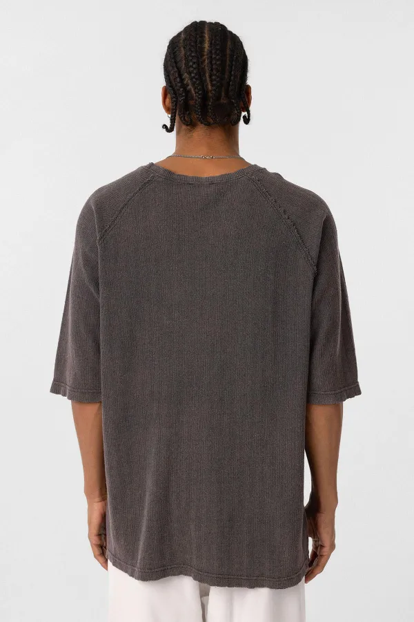 T-shirt oversize en maille imprimée délavée, couleur café