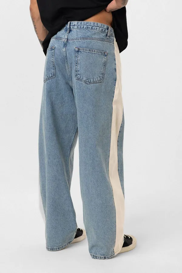 Baggy Fit Jeans with Side Stripes, Light Blue Melange