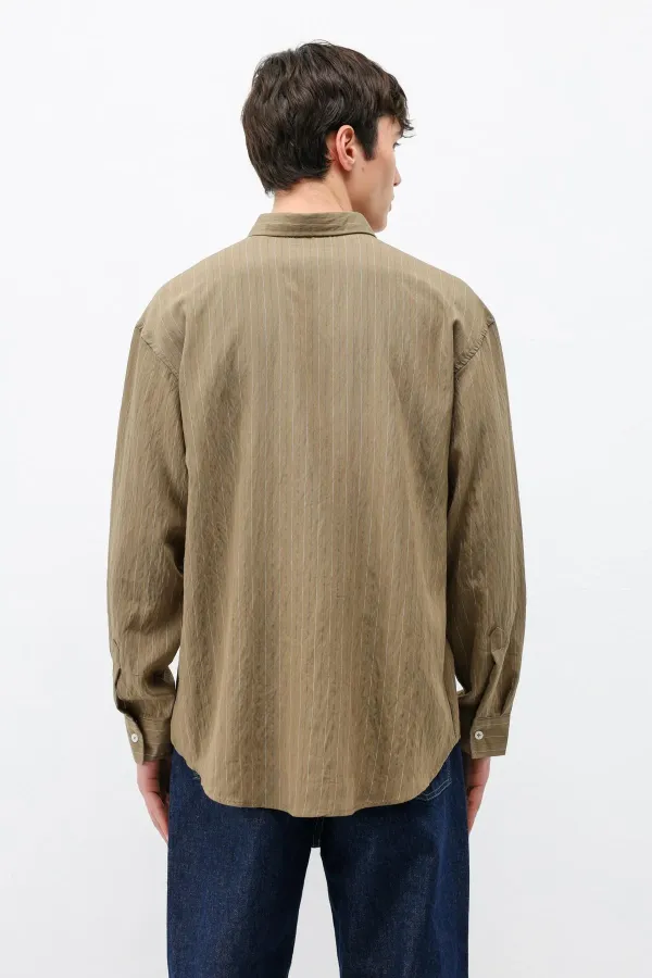 Striped Oversize Shirt Khaki